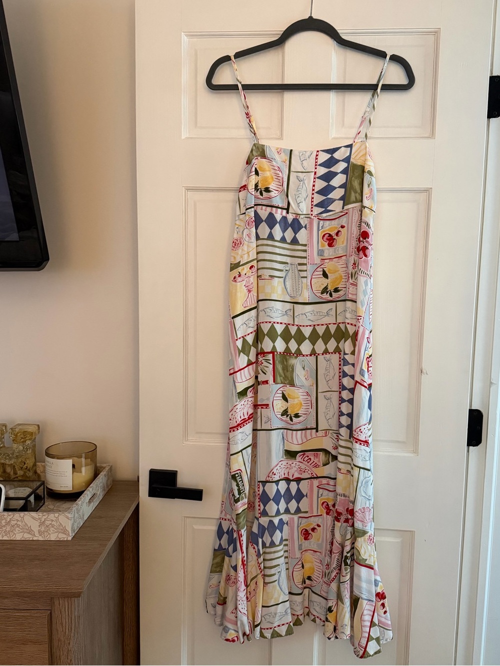 Printed Spaghetti Strap Maxi Dress in Multi